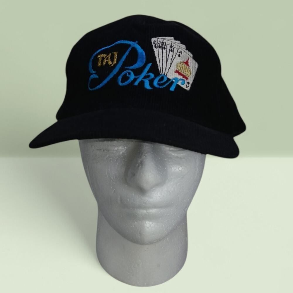 TAJ POKER Vintage Black Embroidered Corduroy Cap - Size: Adjustable